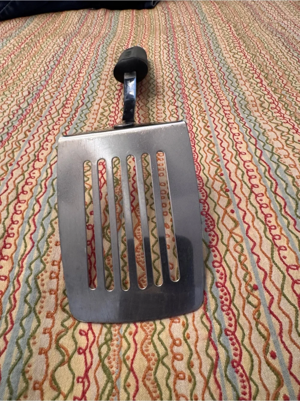Vintage EKCO slotted spatula stainless steel blade and black rubber grip handle
